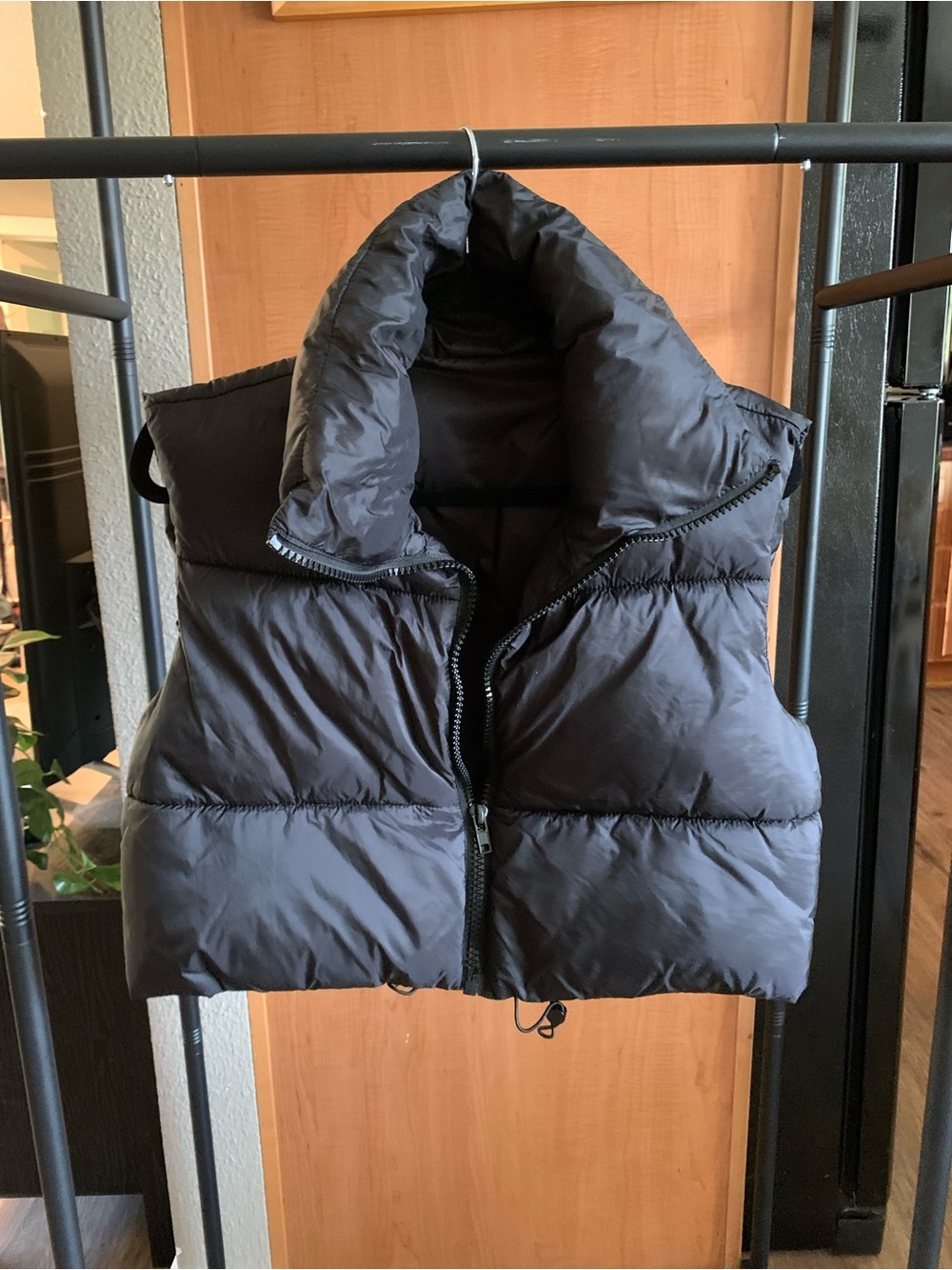 Short Black Puffer Vest with High Collar